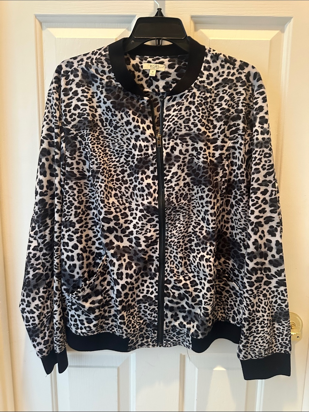Kori Black & White Leopard-Print Bomber Jacket